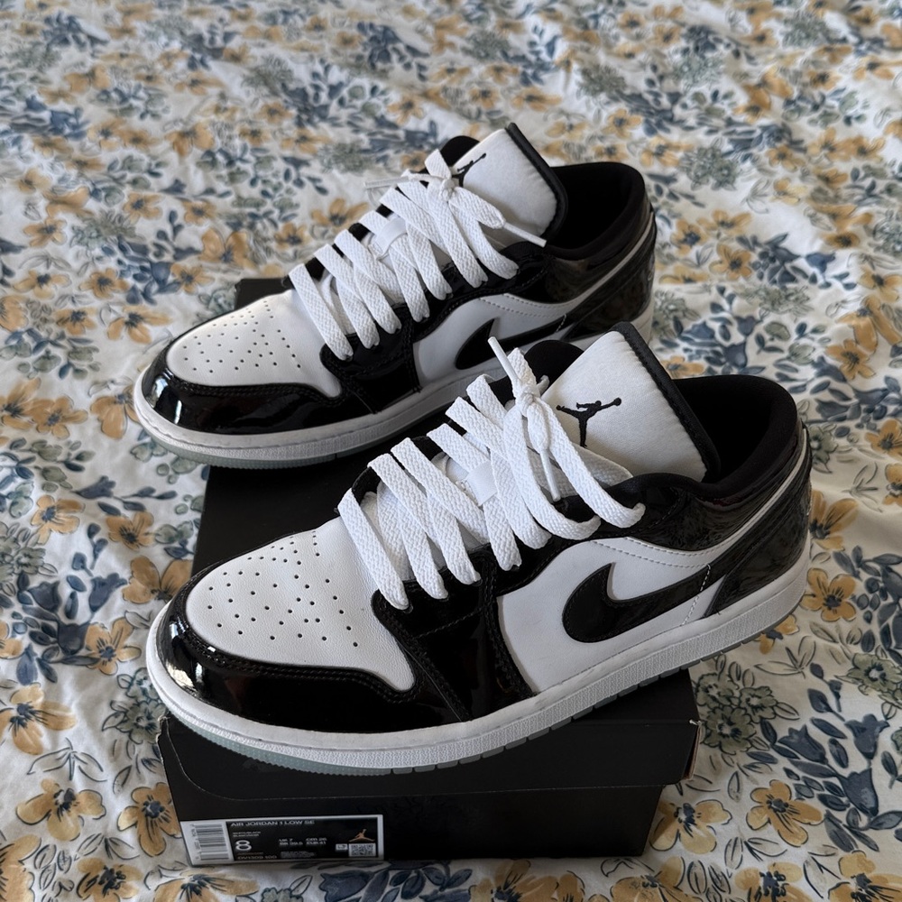 Nike Air Jordan 1 Low Black White Patent Sneakers - Picture 3 of 6